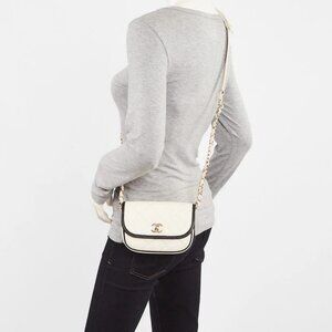 Chanel White/Black Quilted Grained Leather Mini Flap Messenger Bag